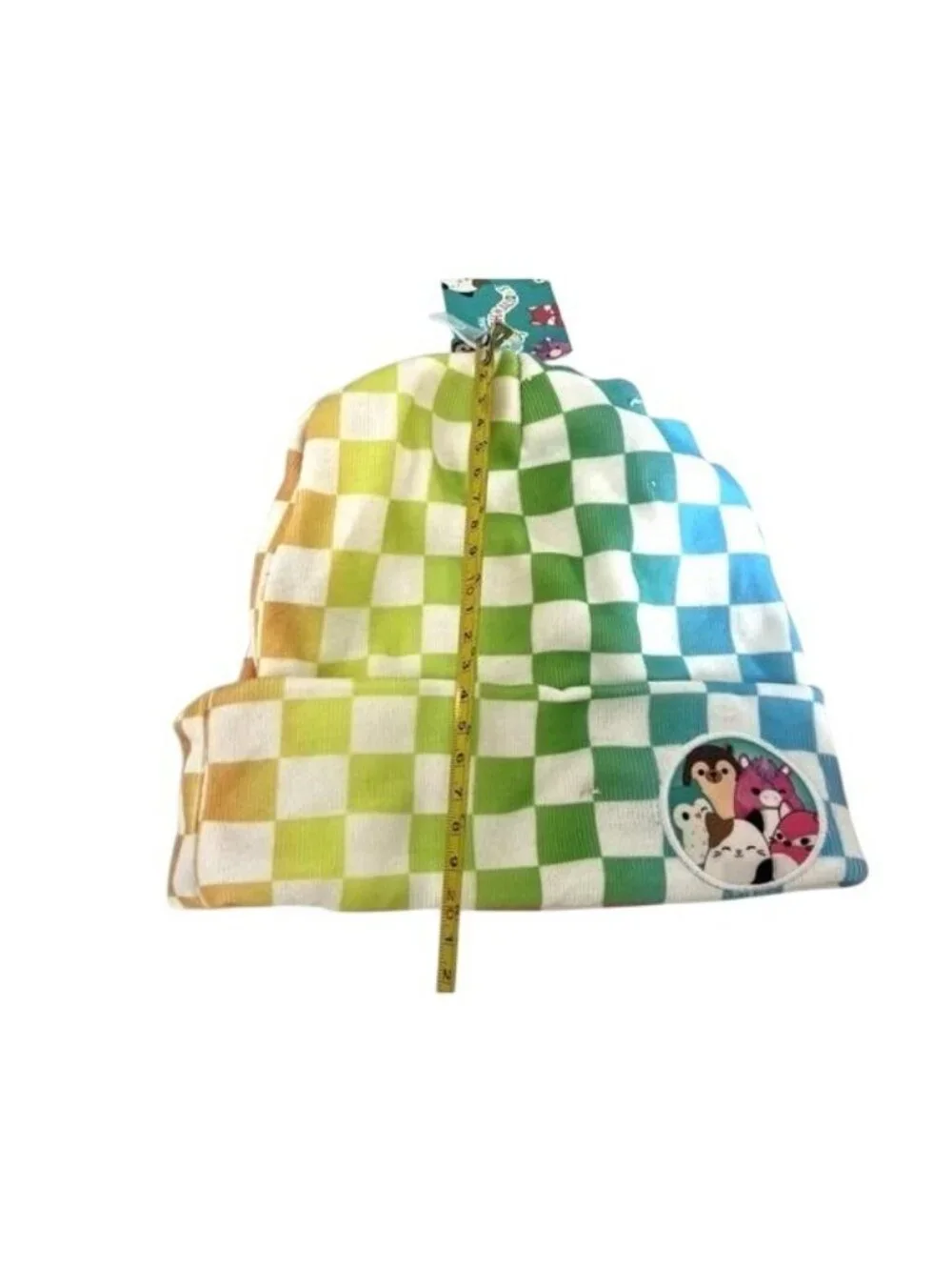 Squishmallows Original Rainbow Checkerboard Cuffed Beanie Hat OSFM
